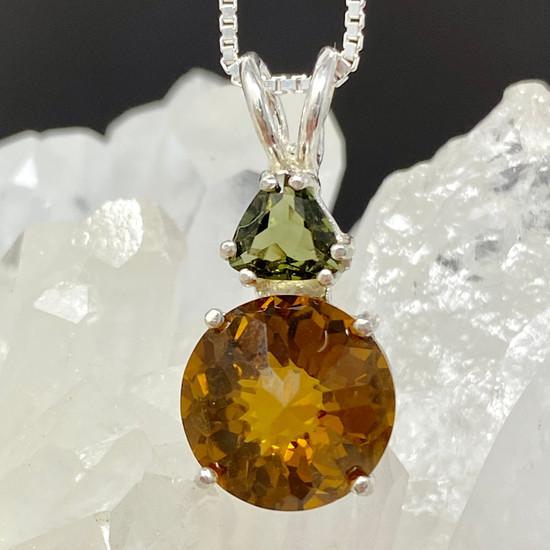 Citrine Radiant Heart with Moldavite Trillion