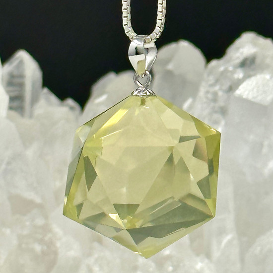 Brazilian Citrine Quartz Crystal Sphere Pendant, 60 Facets