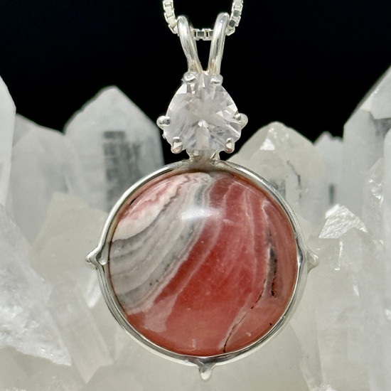 Rhodochrosite and Rose Quartz Pendant set in Sterling Silver