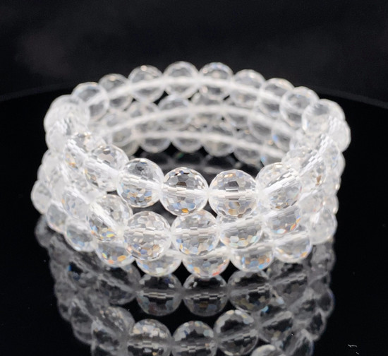 Clear Quartz Crystal Bracelet with Multi-Faceted Beads