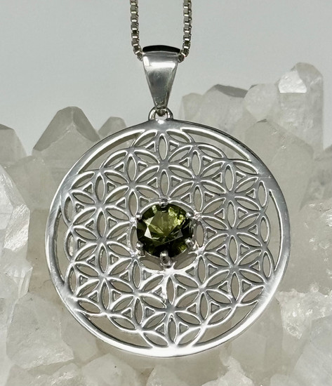 Flower of Life Pendant Set with Moldavite