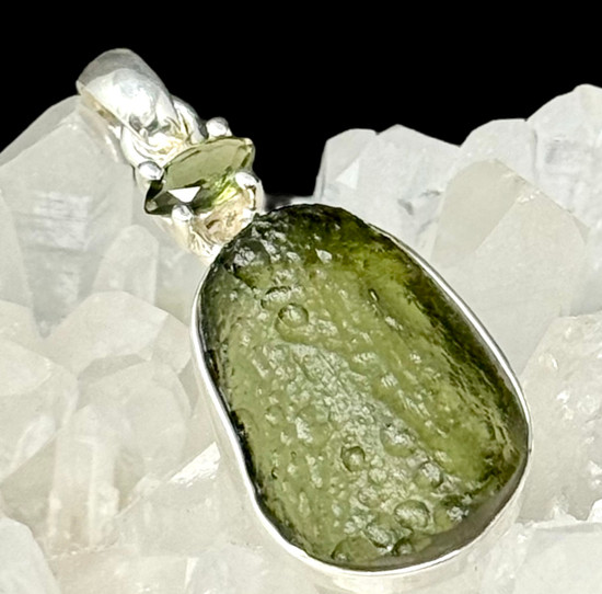 Natural Moldavite Pendant set in 925 Sterling Silver