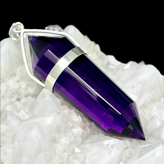 Siberian Purple Crystal Wand Pendant,  24 Facets