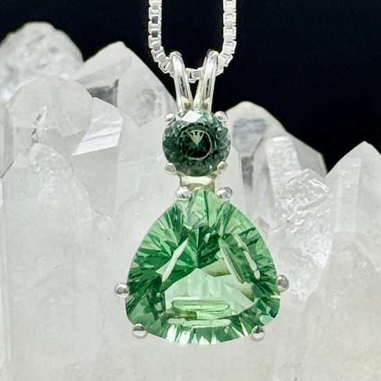 Tibetan Green Obsidian Trillion with Green Tourmaline