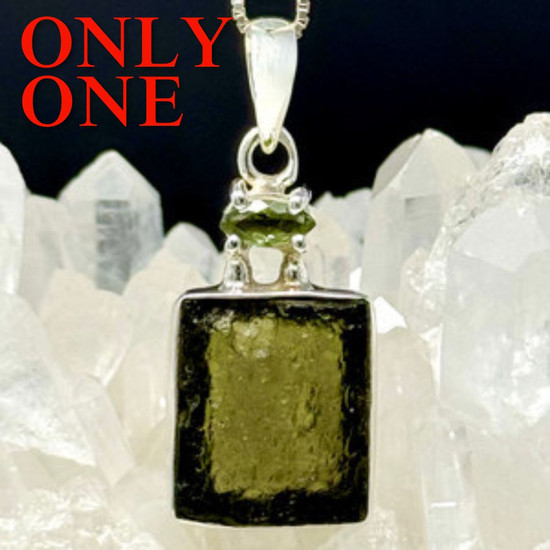 Natural Moldavite Pendant crowned with Marquis Moldavite
