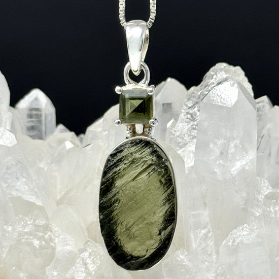 Natural Moldavite Pendant  ~ Set in Sterling Silver
