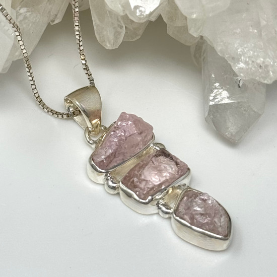 Trio Morganite Freeform Pendant Set in Sterling Silver
