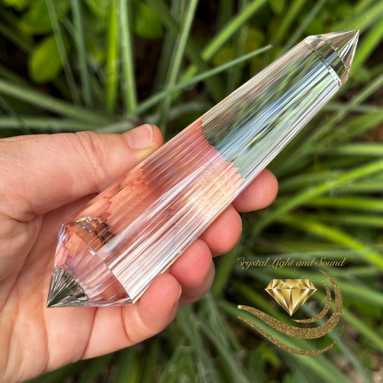 Natural Brazilian Clear Quartz Vogel Crystal Wand, 33 Facets, 159g