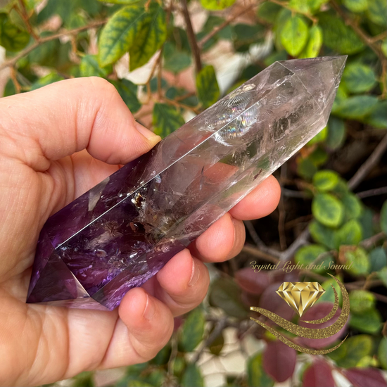 Amethyst Vogel Crystal Wand with Rainbows ~ 6 Facets (150+g)