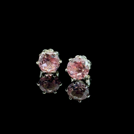 6mm Round Cut Pink Garnet Post Earrings