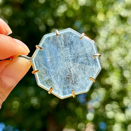 NEW! 8-sided Aquamarine Pendant set in 14k Gold and Silver