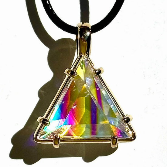 Vogel Star of David in Lemurian Quartz w/ Rainbow Dichroic Glass Set in 14k Gold - Small