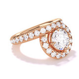 Endless Loop 2.2mm round halo engagement ring with pave diamond row in 18k rose gold; pave round diamond engagement ring