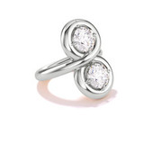 two stone toi et moi engagement ring with endless gold halo and round brilliant diamonds in platinum; modern moi et toi ring; toi et moi ring