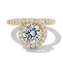 Slim Endless Loop 1.75mm halo setting engagement ring with pave diamond row in 18k yellow gold