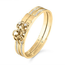 Oath double cuffs with pave diamond row and bezel diamond pushers in 18k yellow gold