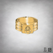 18k gold pinky ring with jump ring detail in yellow gold front view