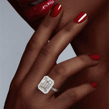 Emerald Cut Halo Engagement Ring with a Platinum Chance Setting