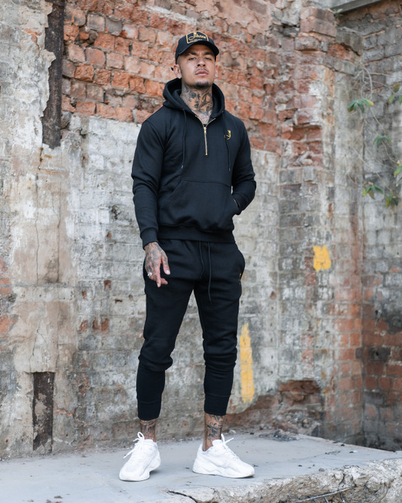 Jheez Quarter Zip Black Tracksuit With Gold Detailing