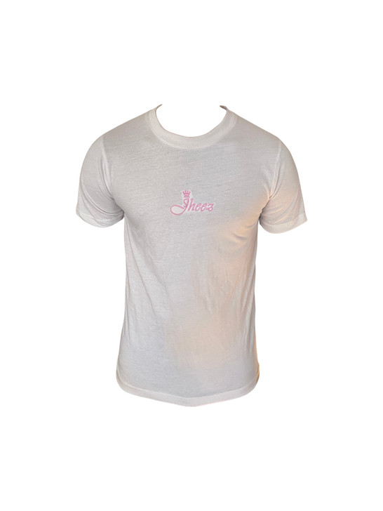 Jheez Unisex White T-shirt With Pink Logo