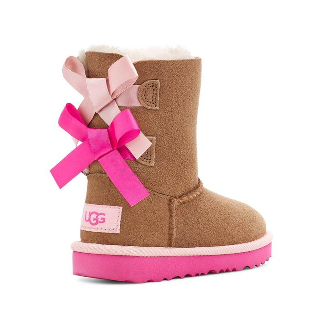 UGG Toddler/Children's Bailey Bow II Boot in Chestnut/Pink Azalea