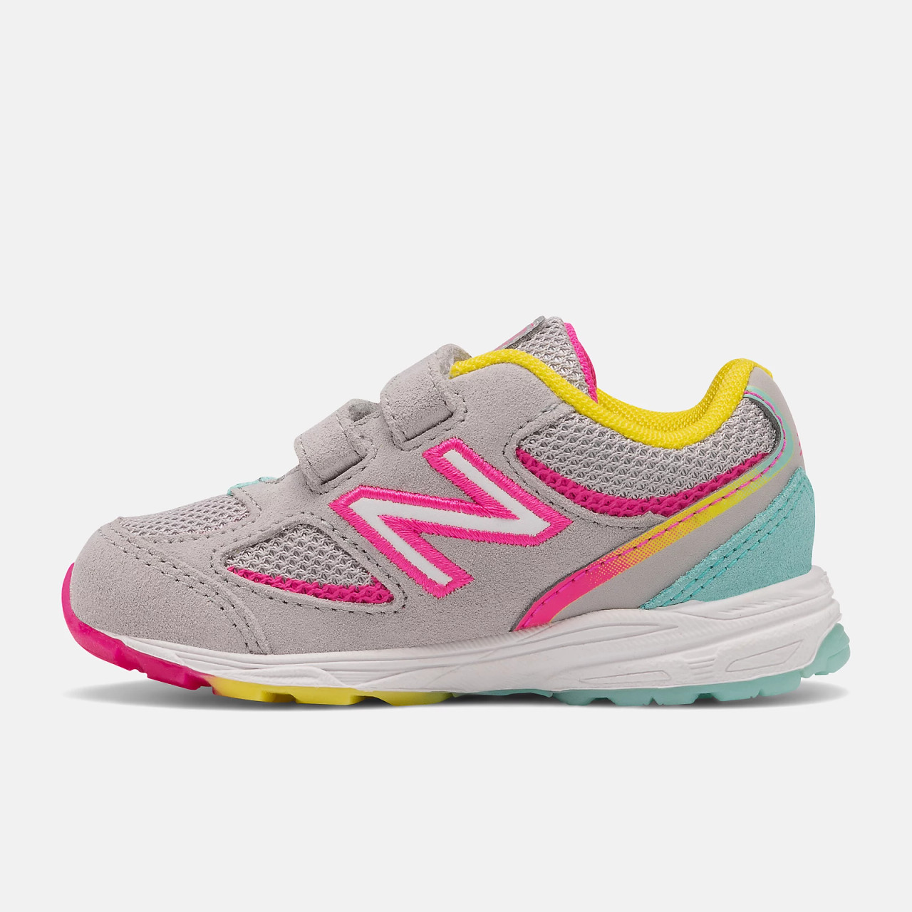 New Balance Toddlers 888v2 Hook & Loop in Grey with Rainbow - Daniels Shoes
