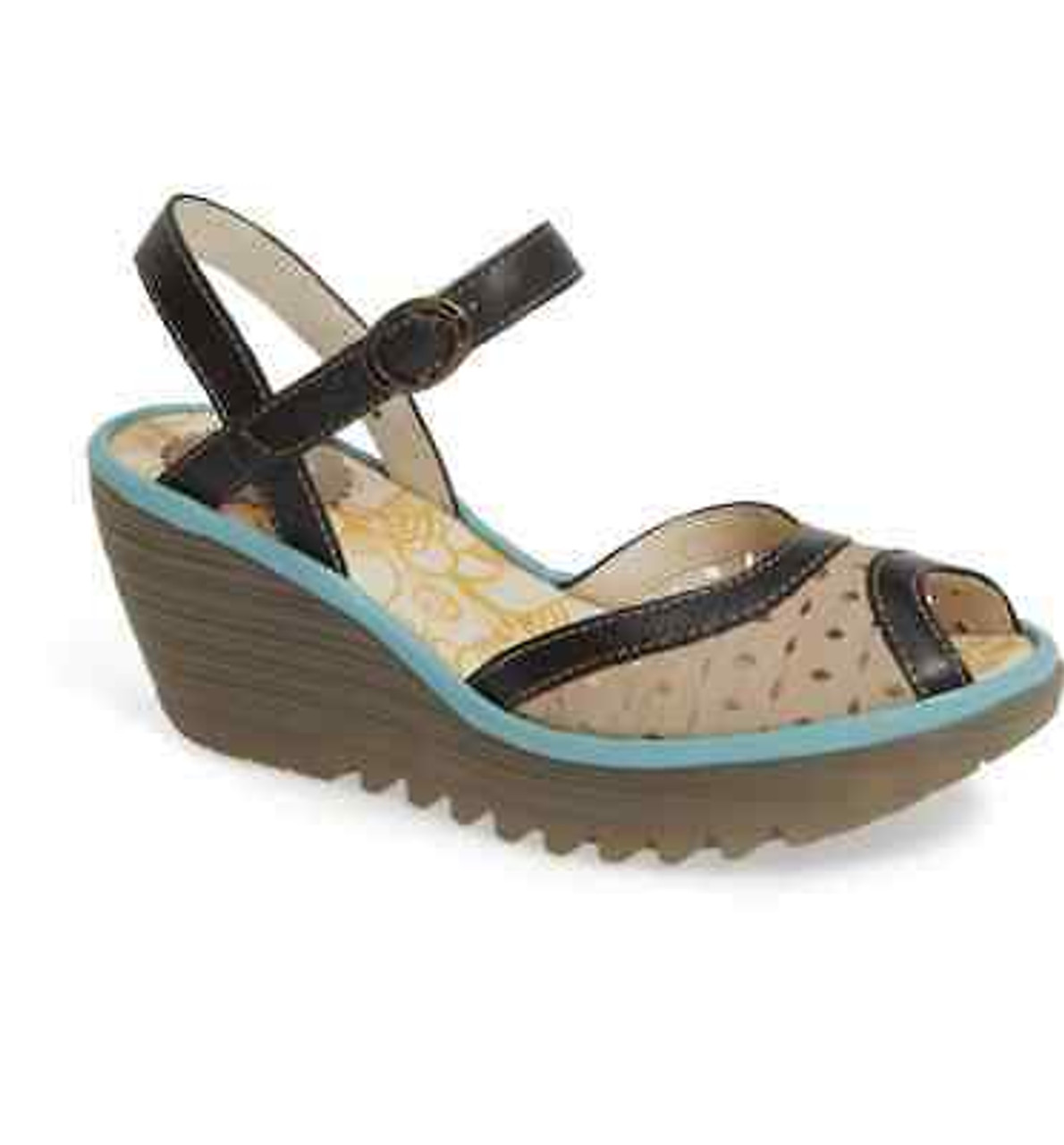 Fly London Women's Black Wedge sandals UK size 38/US size 5