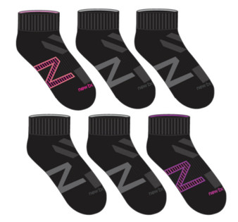 New Balance Ladies Active Cushion Quarter Length Socks - Black Assorted 6 Pair