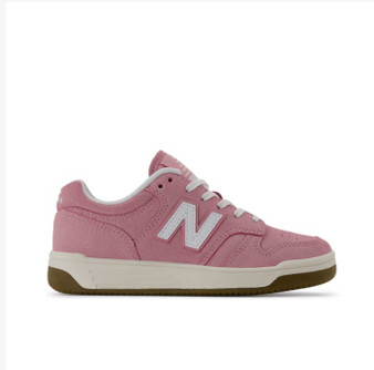 New Balance Children's 480 in White and Pink Suede