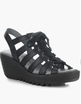 Fly London Women's Litu Strappy Platform Wedge Sandal in Black