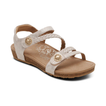 Aetrex Jillian Braided Quarter Strap Sandal In Champange