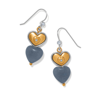 Brighton One Heart Duo Heart French Wire Earrings in Gold and Blue