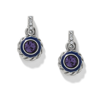 Brighton Halo Gemma Petite Round Post Drop Earrings in Silver Tanzanite