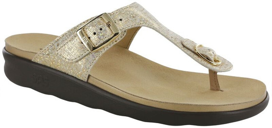 SAS Women's Sanibel T-Strap Slide Sandal in Shiny Gold