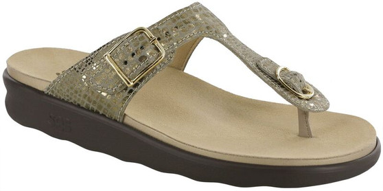 SAS Women's Sanibel T-Strap Slide Sandal in Olive Gold