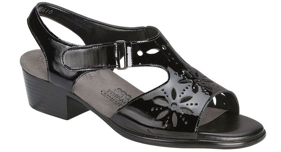 SAS Women's Sunburst Heel Strap Sandal in Black Patent