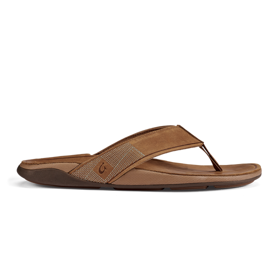 Olukai Men's Tuahine Waterproof Leather Beach Sandal in Toffee