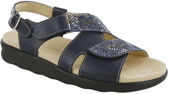 SAS Women's Huggy Cross Strap Sandal in Navy/Multisnake