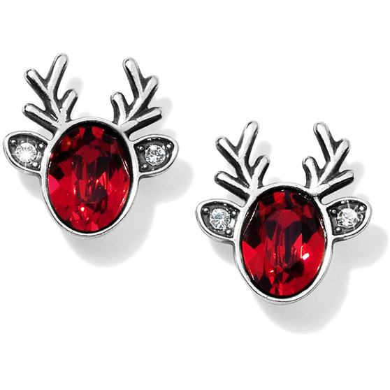 Brighton Reindeer Glitz Mini Post Earrings in Silver-Red