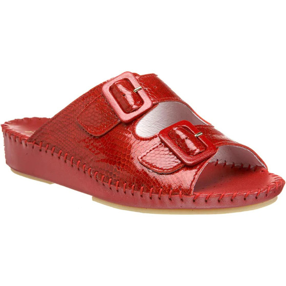 La Plume Women's Jen Slide Sandal in Red Cobra