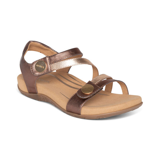 Aetrex Women's Jess Adjustable Quarter Strap Sandal in Bronze