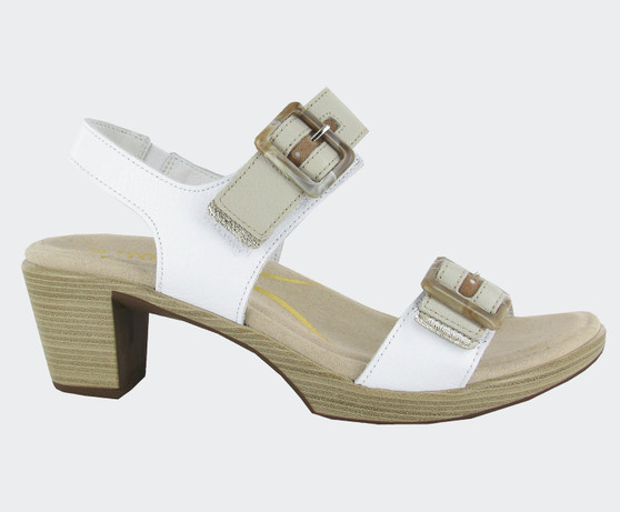 Naot Women's Mode Sandal in White Ivory and Brown Comboom