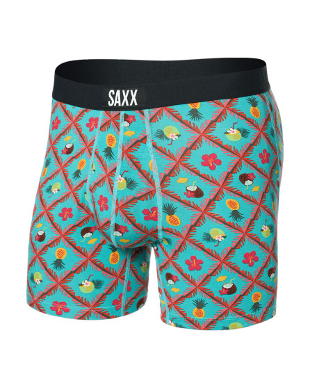 SAXX Men's Ultra Super Soft Boxer Brief Fly in Pina Colada and Plaid-Aqua