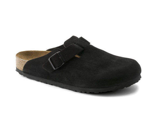Birkenstock Boston Soft Footbed in Black Suede