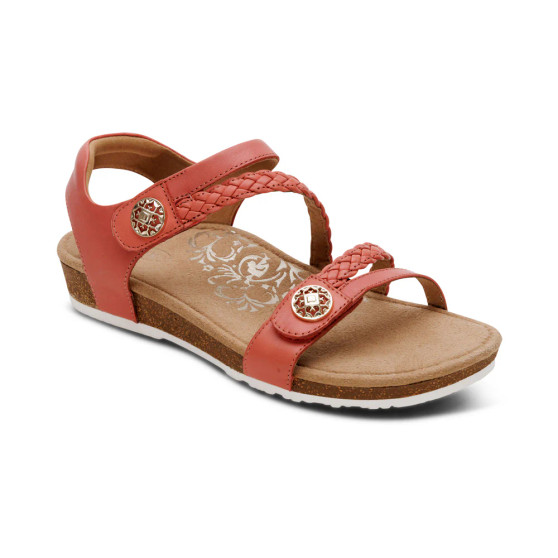 Aetrex Women's Jillian   Braided Quarter Strap  Sandal in Antique Rose
