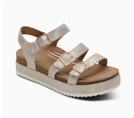 Aetrex Aria In Champagne Arch Support Platform Sandal