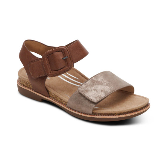 Aetrex Claire Quarter Strap Sandal in Taupe Multi