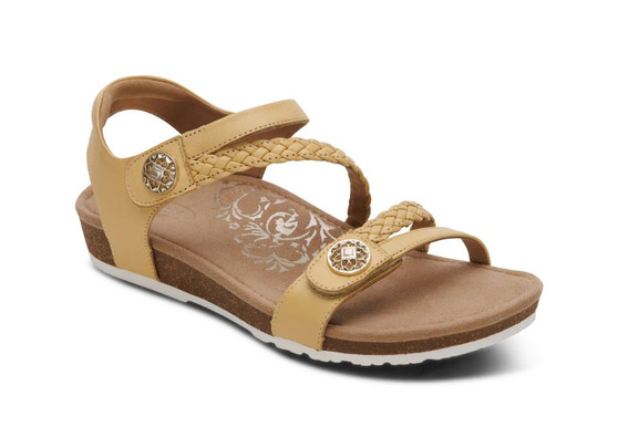 Aetrex Jillian Braided Quarter Strap Sandal In Butter