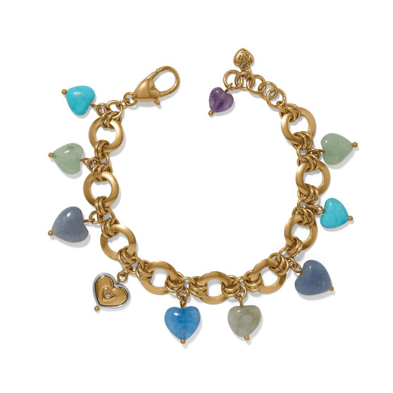 Brighton One Heart Multi Heart Bead Link Bracelet in Gold Blues