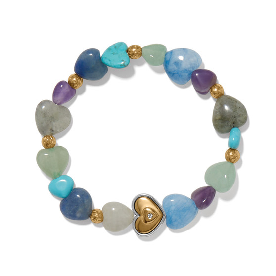 Brighton One Heart Multi Heart Bead Stretch Bracelet in Gold Blues